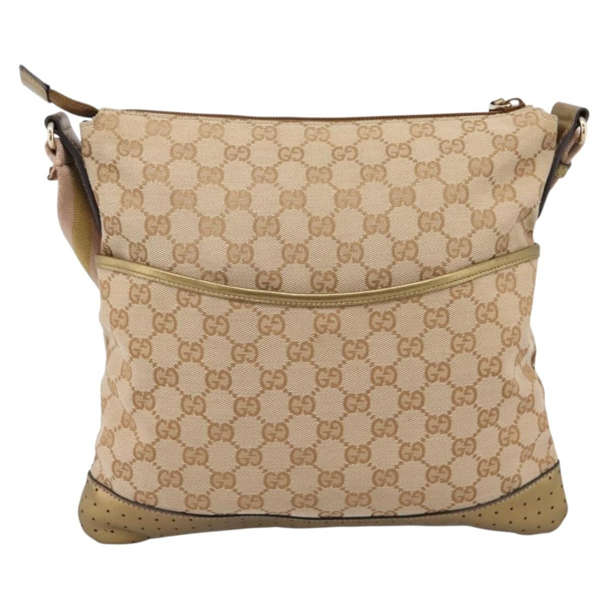 Gucci Zip Messenger Gg Canvas With Perforated Leather Beige
