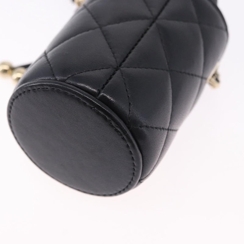 Chanel Drawstring Bucket With Chain Quilted Lambskin Black Leather Bag