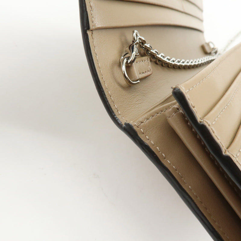 Fendi Continental Wallet On Chain Studded Leather Beige Bag