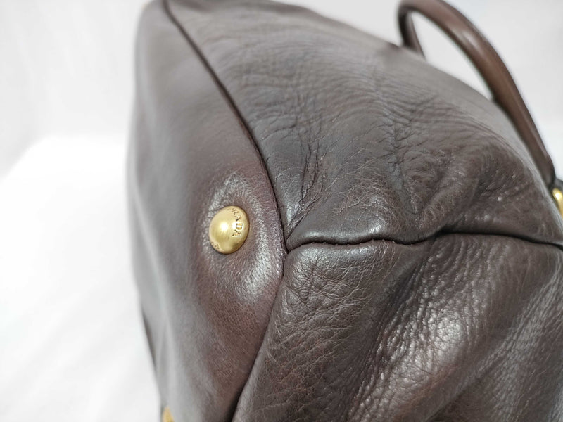 Prada Vitello Daino Convertible Tote Brown Leather