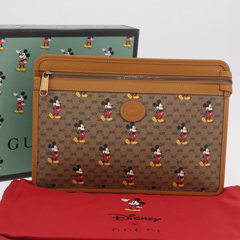 Gucci Disney Mickey Mouse Front Zip Printed Mini Gg Coated Canvas Beige Bag