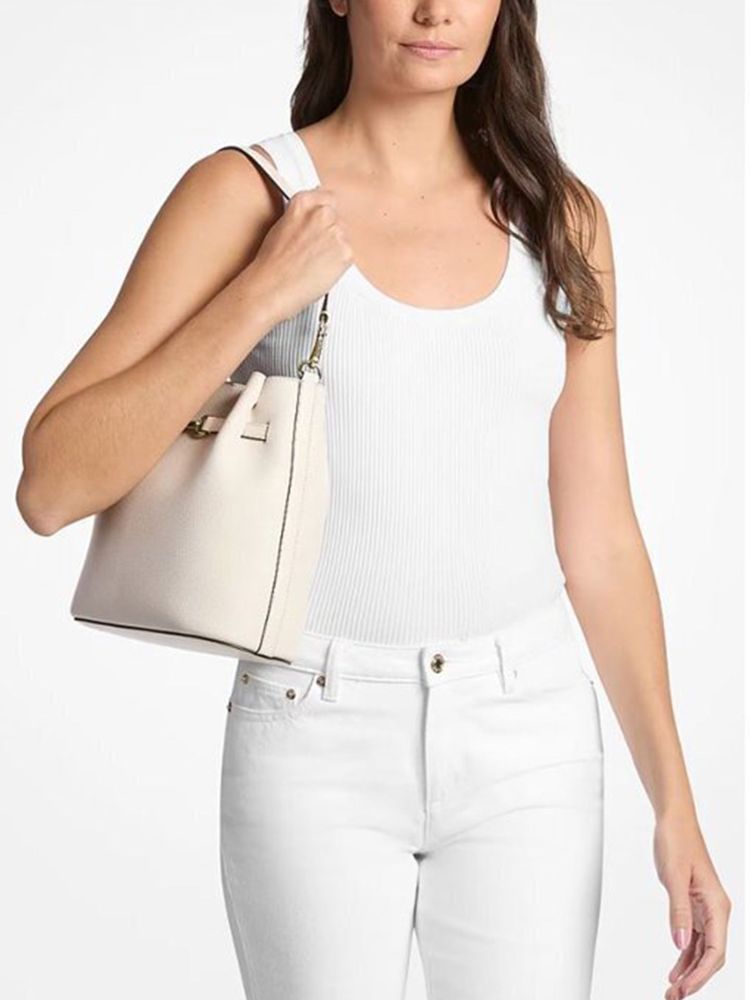 Michael Kors Carson Bucket Bag — Beige Leather