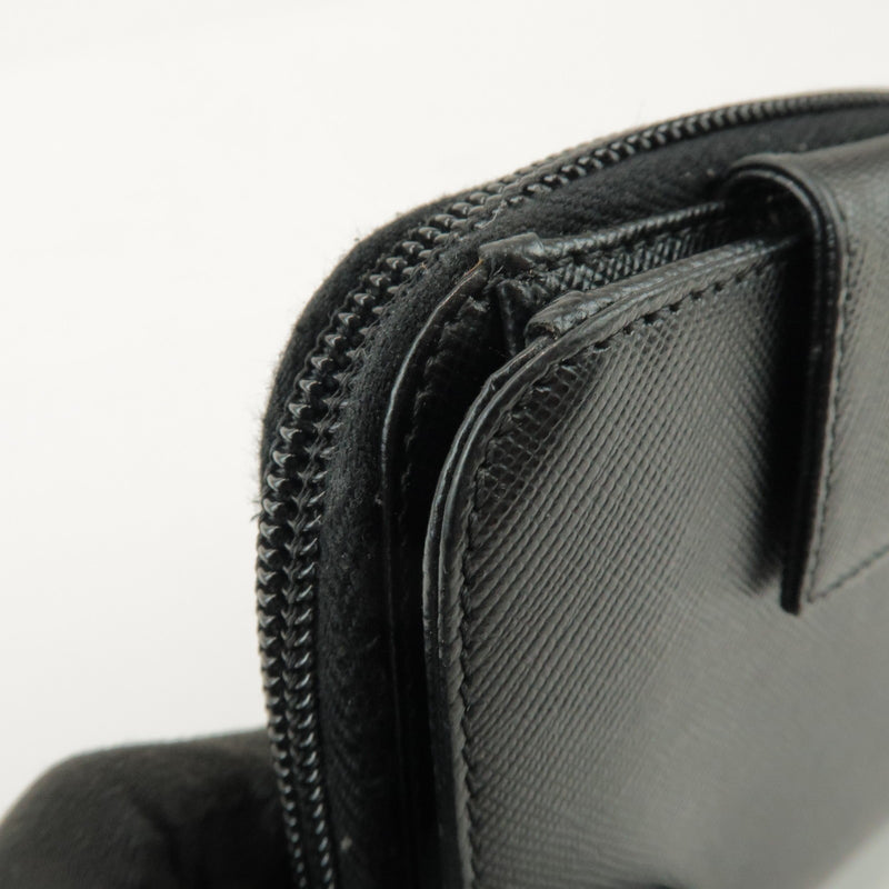 Prada Bifold Zip Around Saffiano Leather Black Accessory