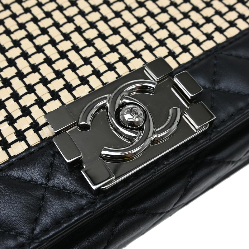 Chanel Reverso Boy Flap Woven Calfskin Black Leather Bag