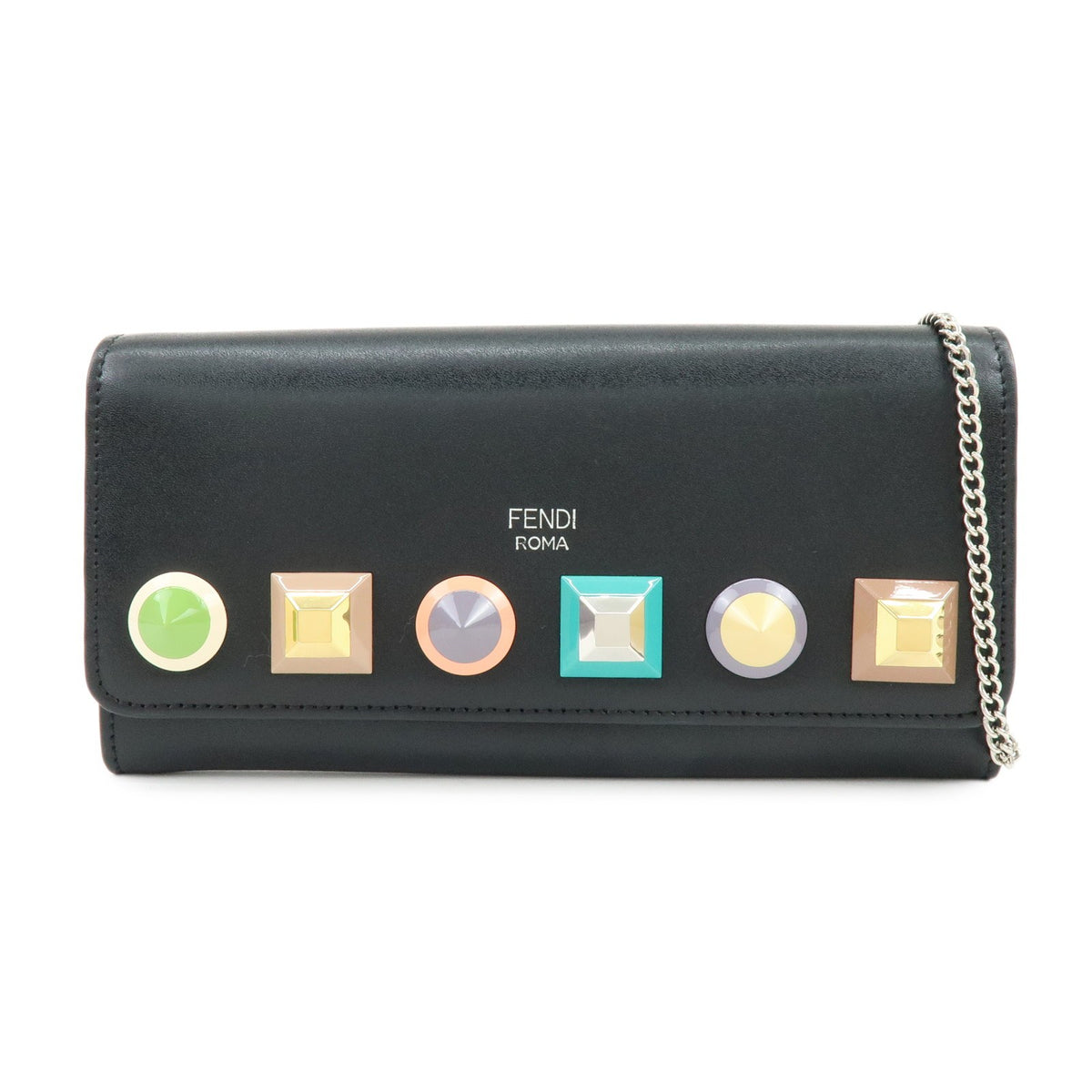 Fendi Continental Wallet On Chain Studded Leather Black Bag