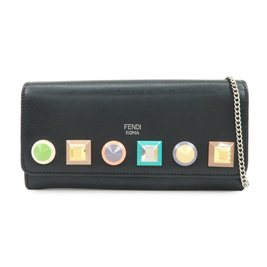 Fendi Continental Wallet On Chain Studded Leather Black Bag