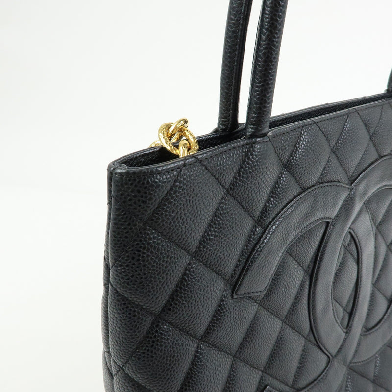Chanel Medallion Quilted Caviar Black Leather Bag