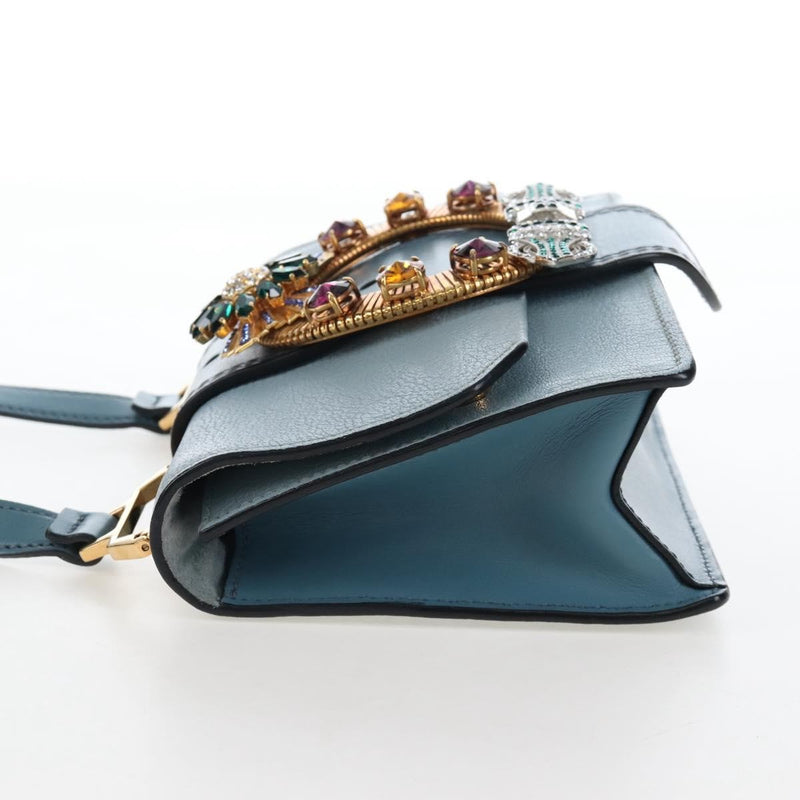 Miu Miu Madras Crystal Buckle Leather Blue Bag