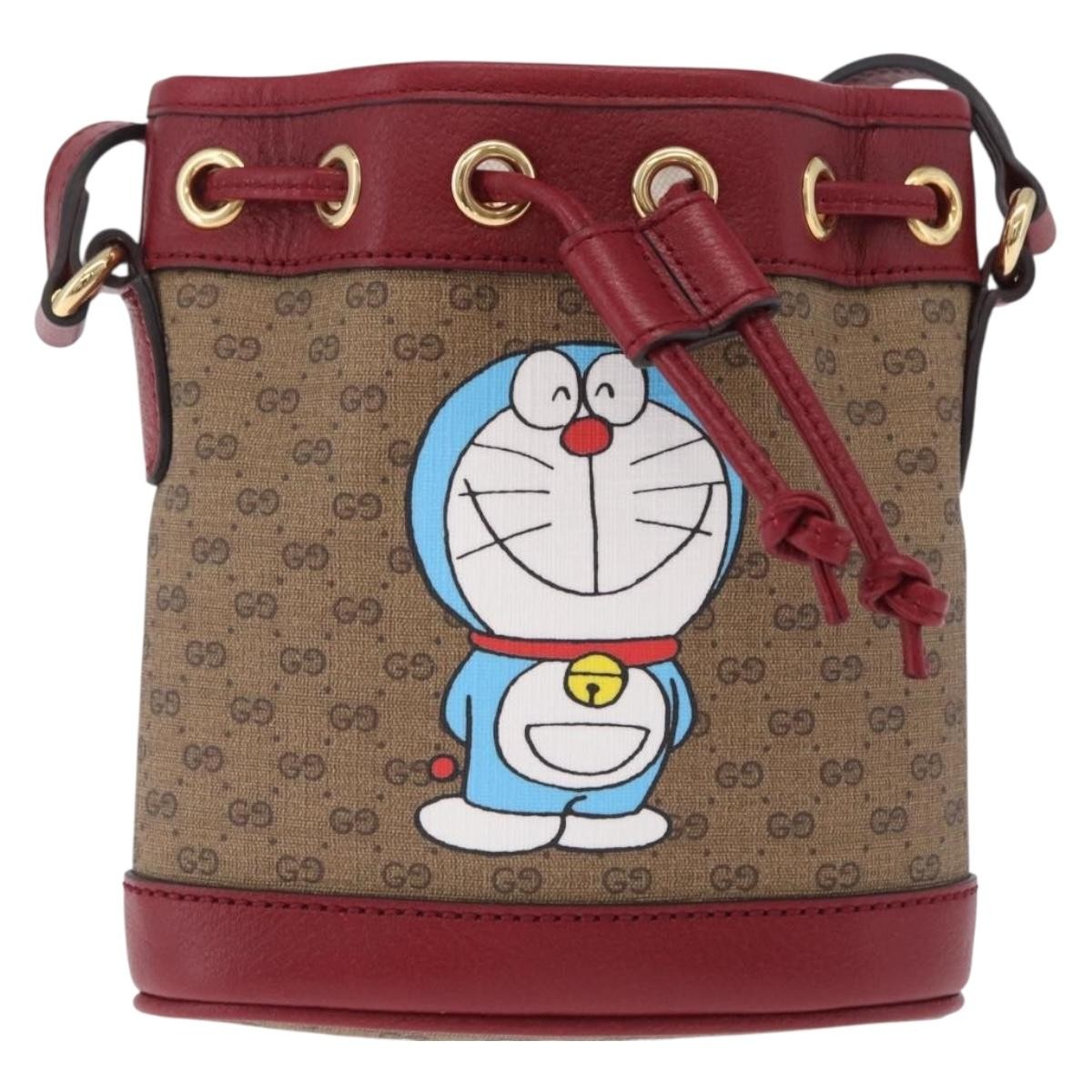 Gucci Doraemon Bucket Printed Mini Gg Coated Canvas Beige Bag