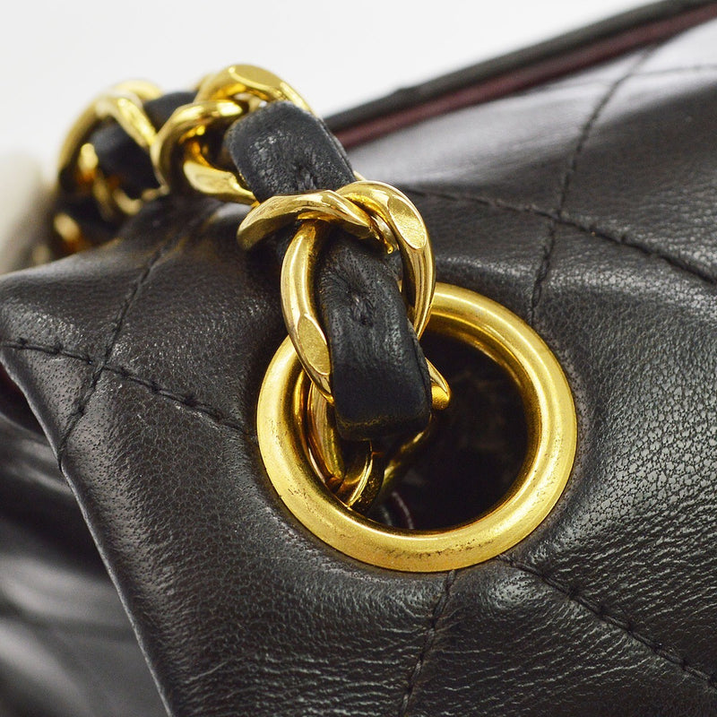 Chanel Vintage Square Classic Single Flap Quilted Lambskin Black Leather Bag