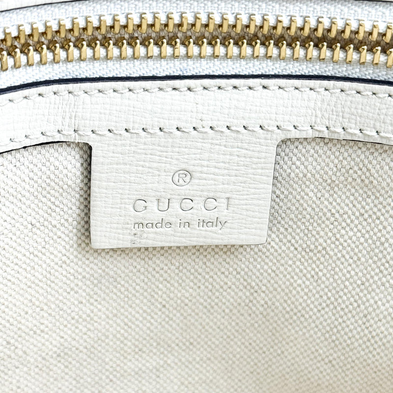 Gucci Horsebit 1955 Top Handle Gg Coated Canvas With Leather White Bag