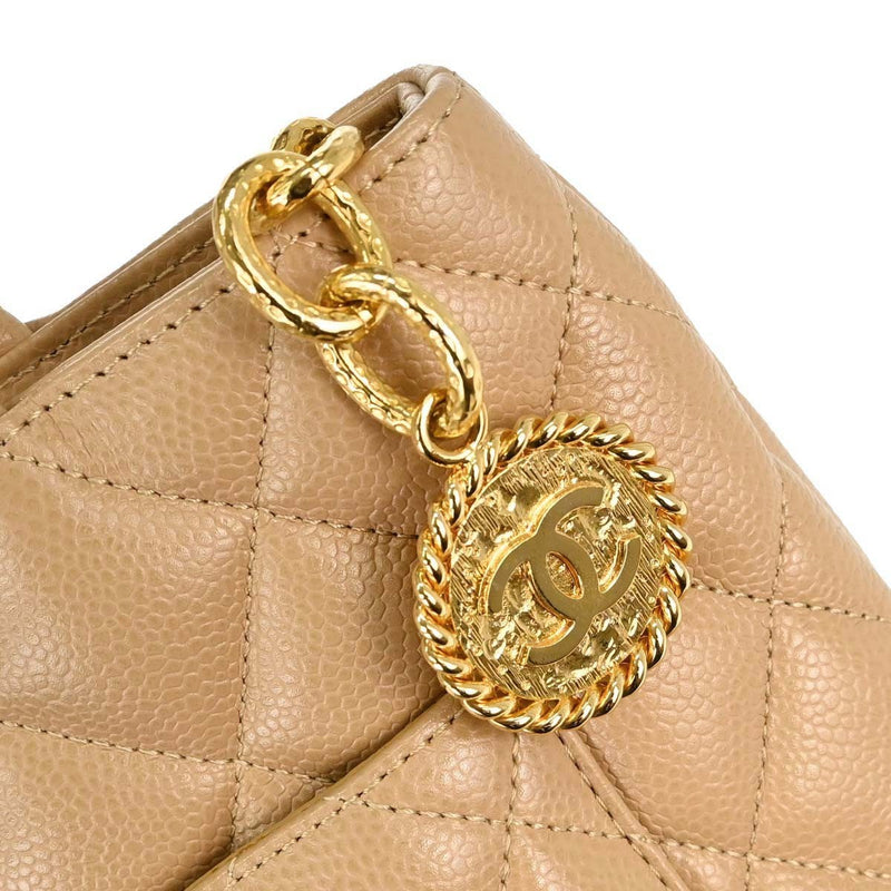 Chanel Medallion Quilted Caviar Beige Leather Bag