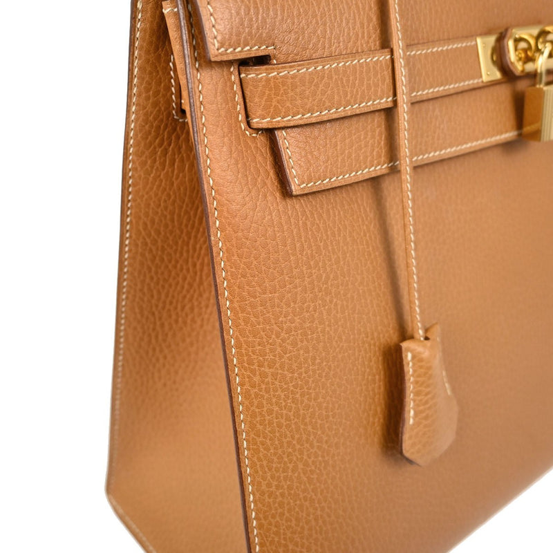 Hermes Kelly Brown Ardennes With Gold Hardware Leather Bag