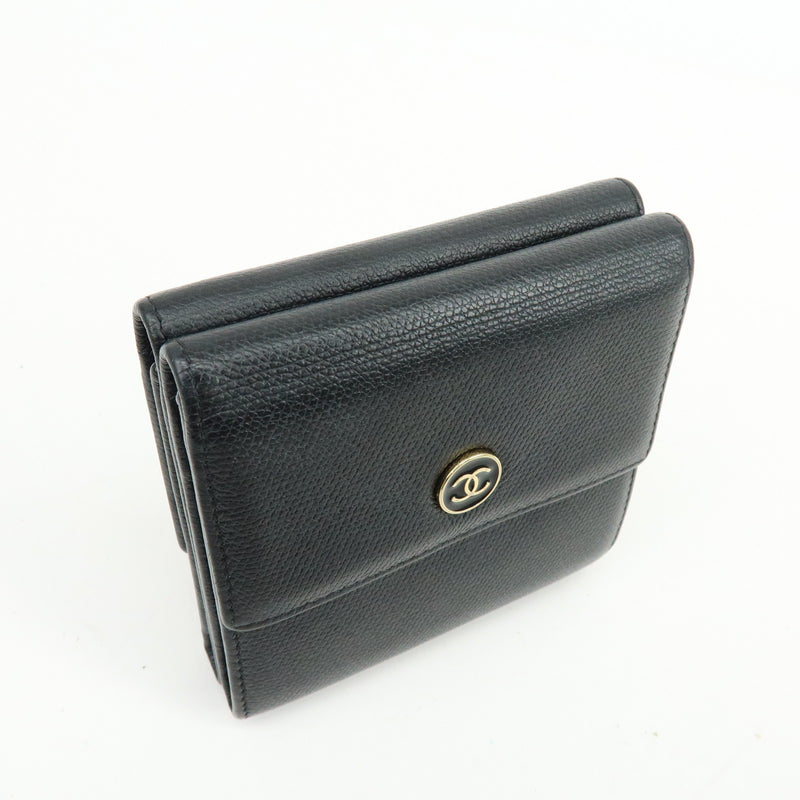 Chanel Cc Button Coin Purse Leather Black Calfskin Accessory