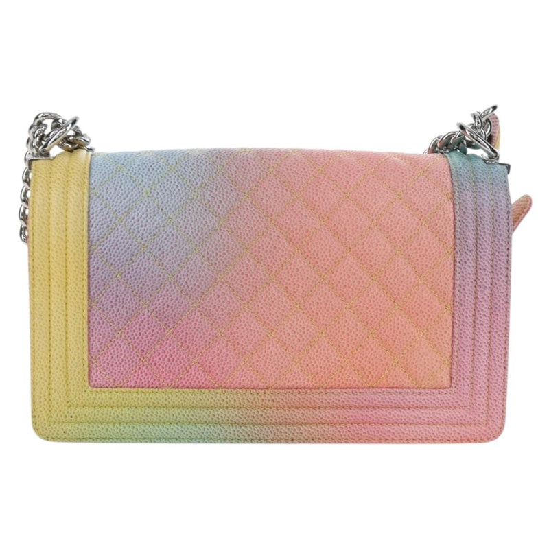Chanel Rainbow Boy Flap Quilted Painted Caviar Multicolour Leather Bag