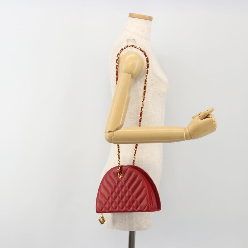 Chanel Vintage Chain Evening Mixed Quilt Lambskin Red Leather Bag