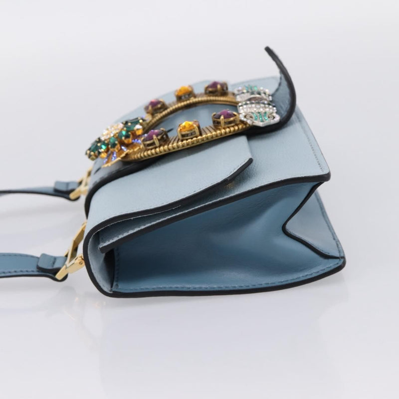 Miu Miu Madras Crystal Buckle Leather Blue Bag