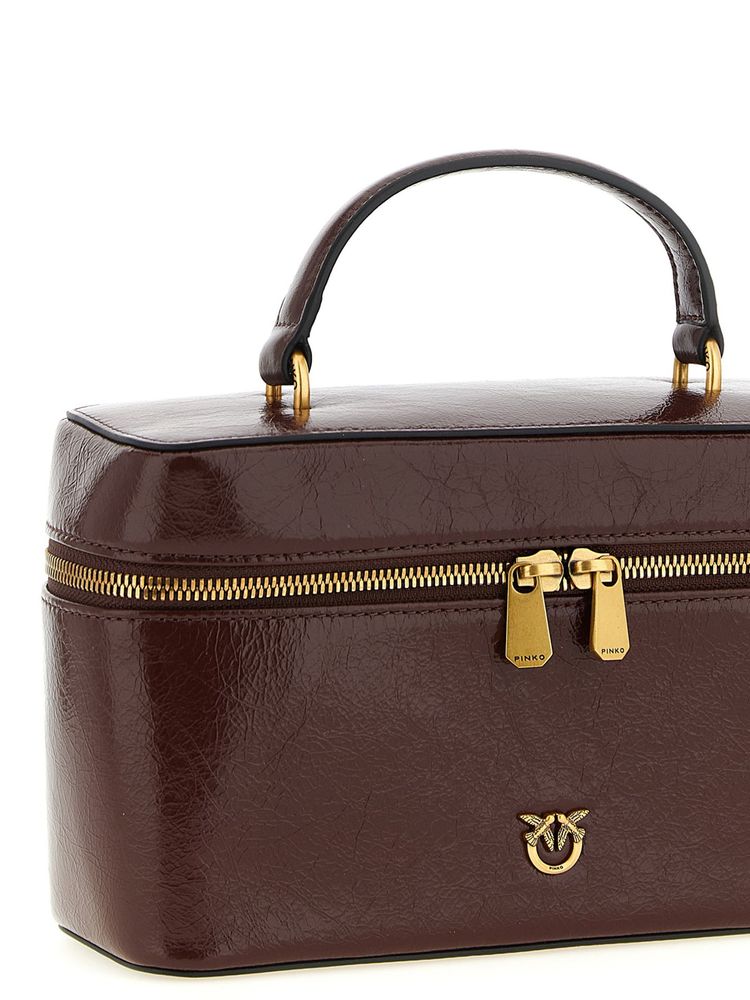 Pinko Crumpled Calfskin Leather Top Handle Bag — Brown (bos Taurus)