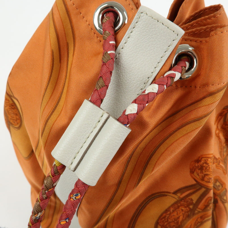 Hermes Soie Cool Printed Silk And Calfskin Orange Bag