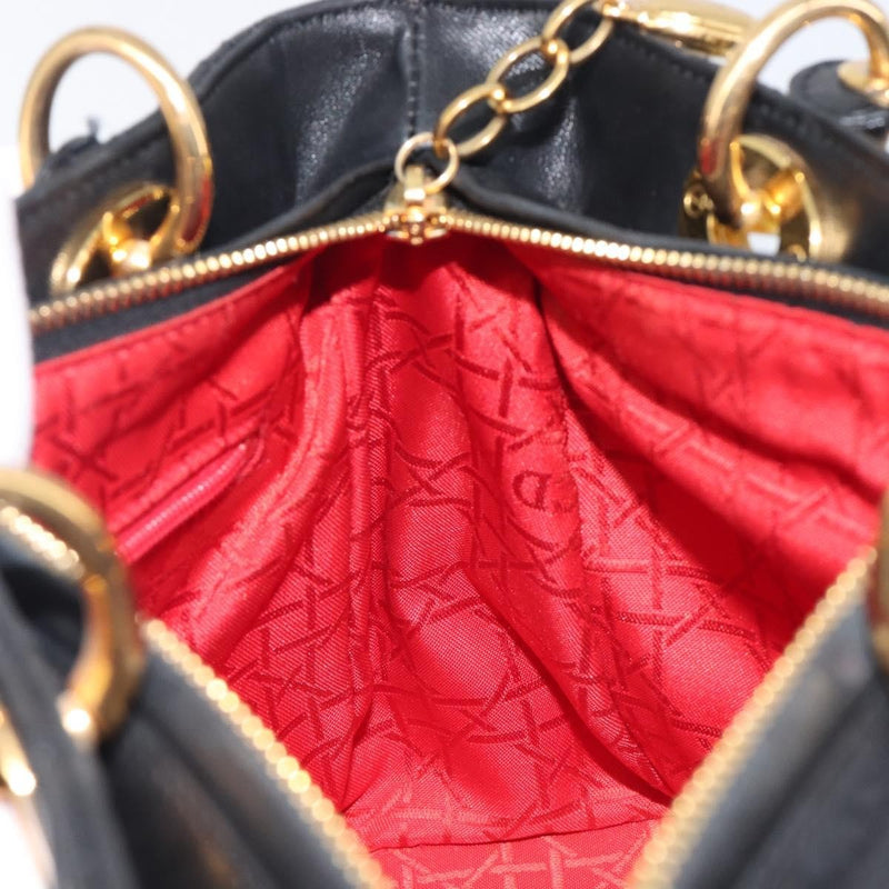 Christian Dior Vintage Lady Cannage Quilt Lambskin Black Leather Bag