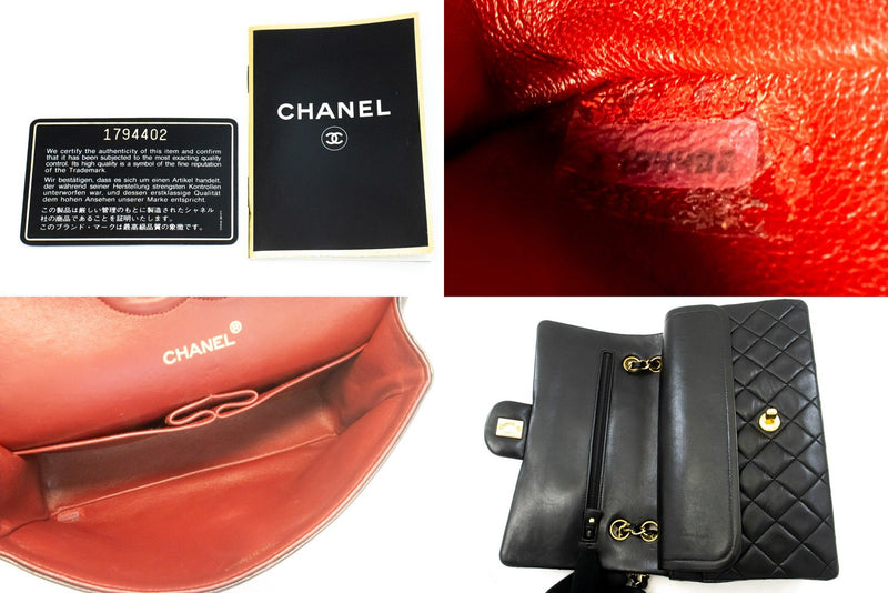 Chanel Classic Timeless Double Flap Quilted Lambskin Black Leather Bag
