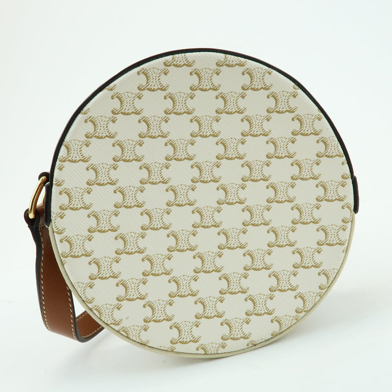 Celine Round Purse On Strap Triomphe Coated Canvas Beige Bag