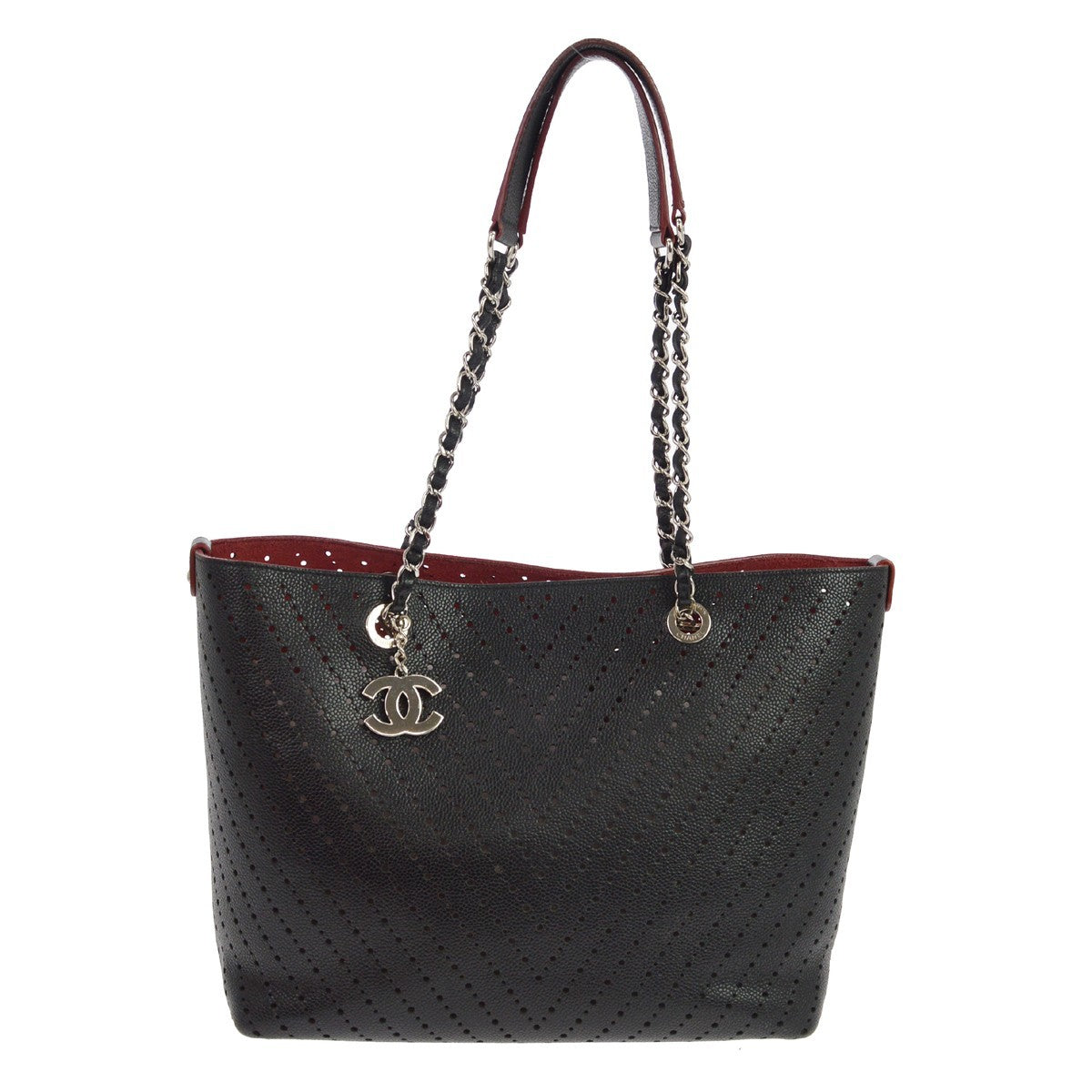 Chanel Shopping Perforated Caviar Black Leather Bag