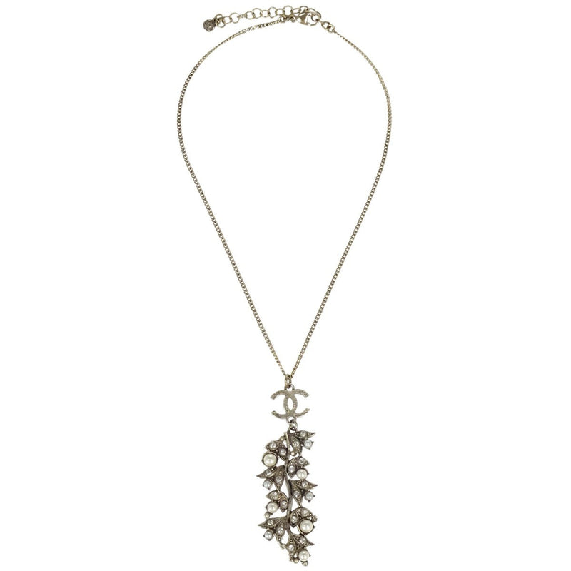 Chanel Cc Leaf Cluster Pendant Metal With Crystals Gold Gold_plated Bijoux