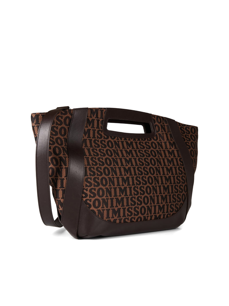 Missoni Logo Jacquard Tote Bag — Brown Wool