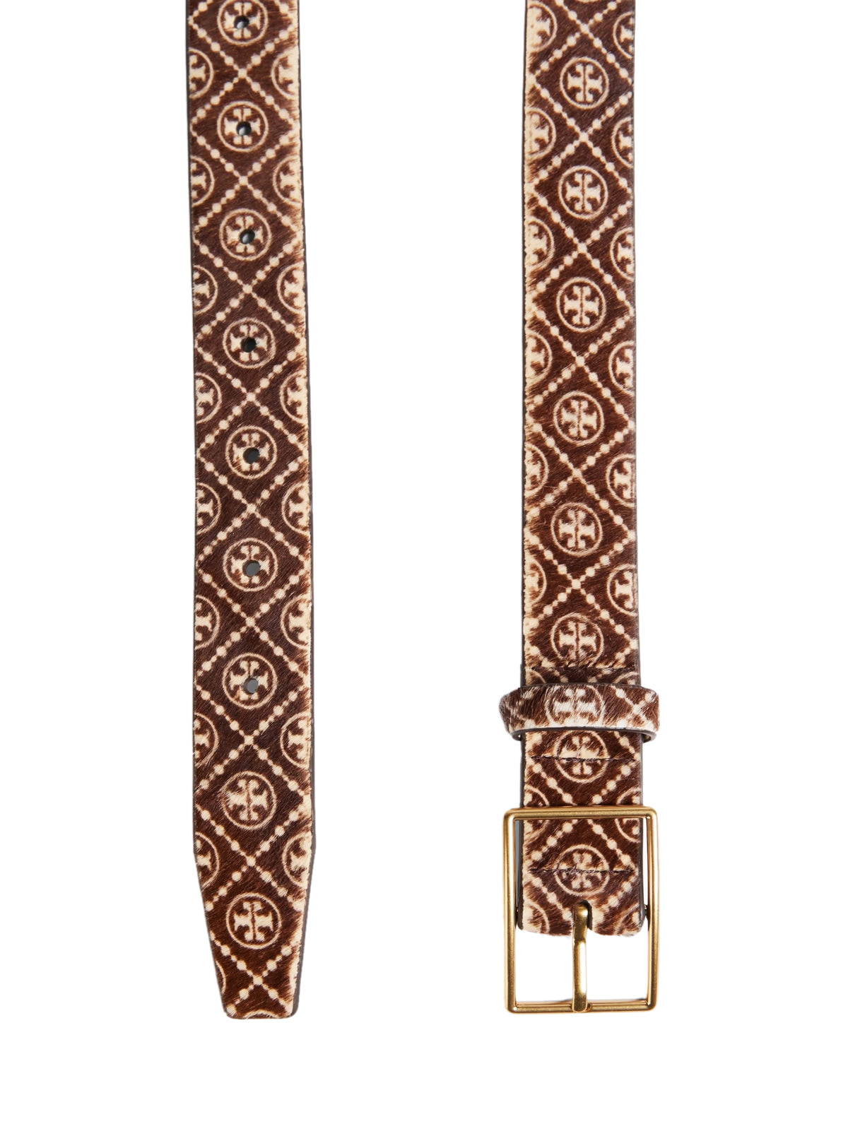 Tory Burch T Monogram Haircalf Belt — Brown Calf Hair