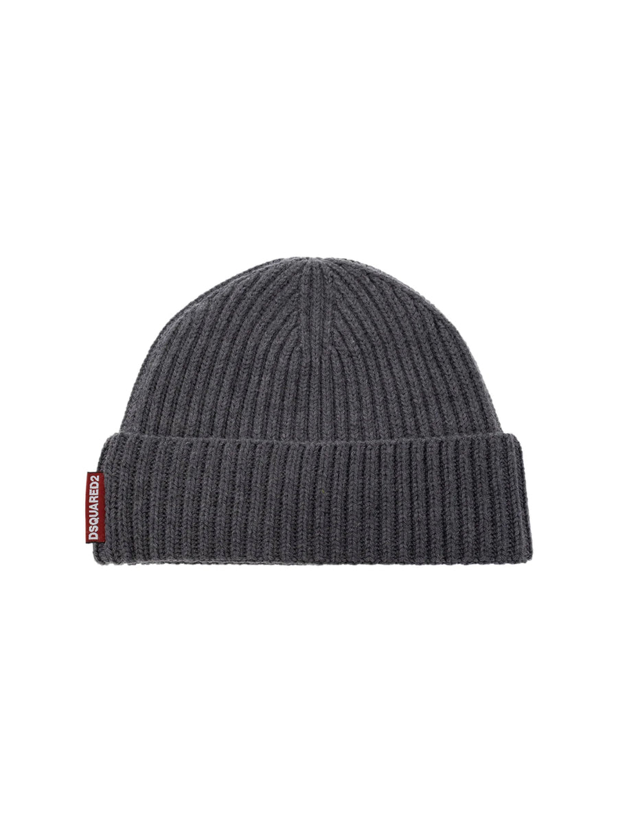Dsquared2 Knm006501w067572122 Beanie And Scarf Set — Gray Wool Beanies