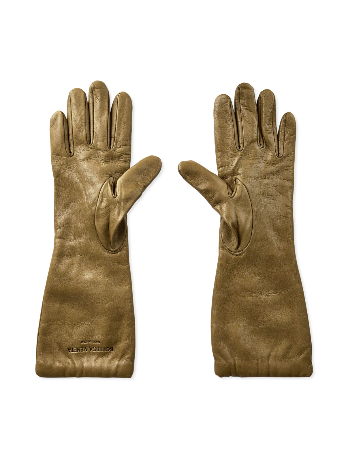 Bottega Veneta Embossed Logo Leather Gloves — Green