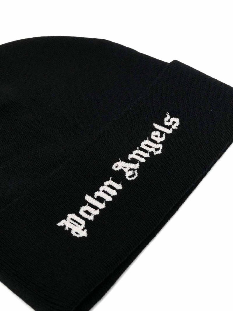 Palm Angels Pmlc022f23kni0011001 Classic Logo Beanie — Black Cotton Beanies