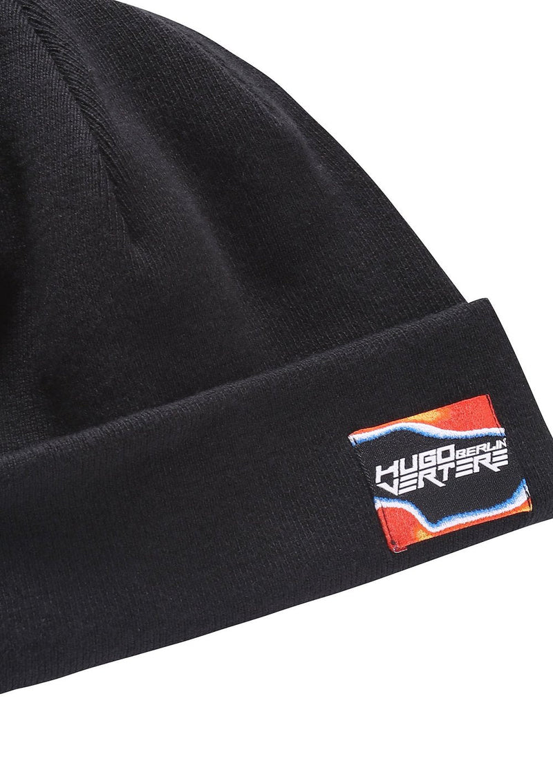 Hugo Boss 50464420001 Wool-Cotton Blend Beanie — Black Beanies