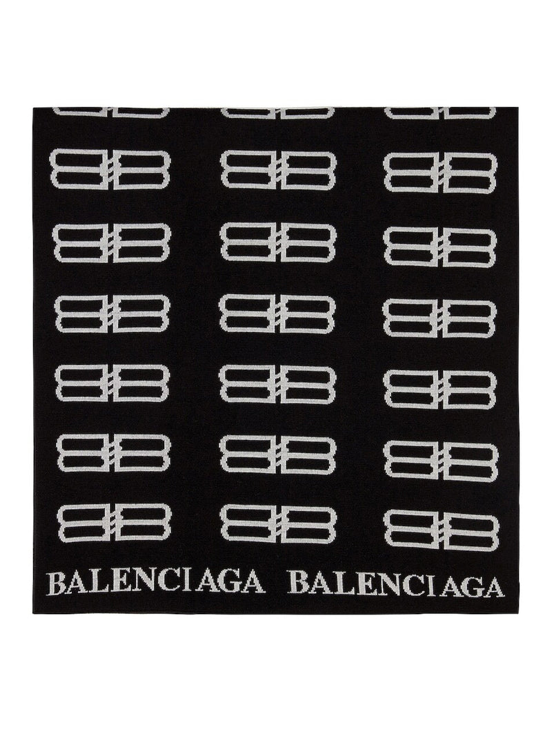 Balenciaga Bb Monogram Logo Blanket Scarf — Black Wool Scarfs