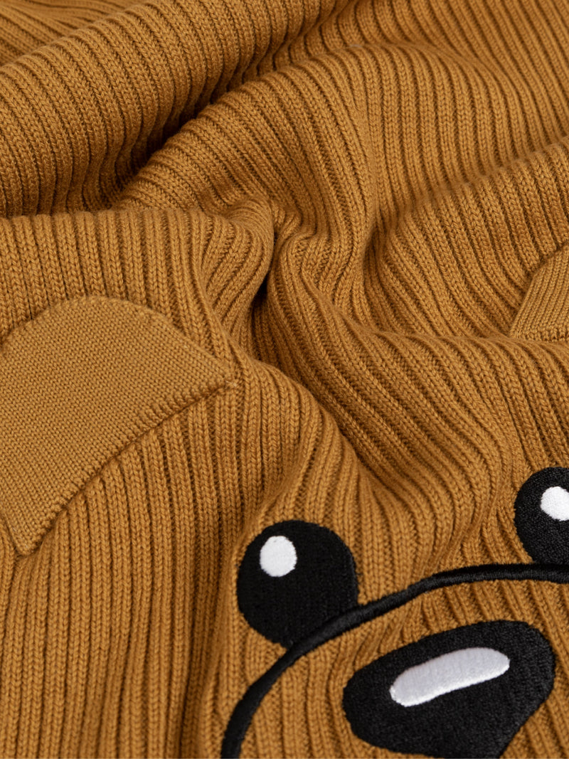 Moschino Teddy Bear Embroidered Knitted Wool Scarf — Brown Scarfs