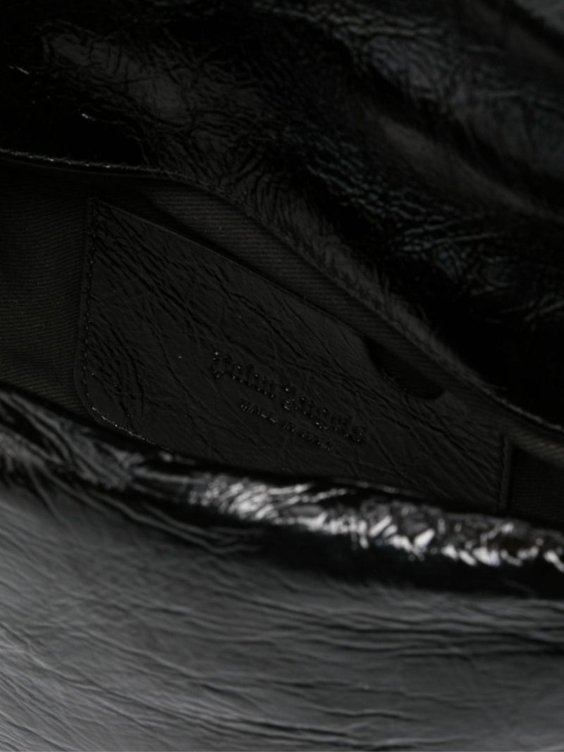 Palm Angels Logo-Embossed Leather Shoulder Bag — Black