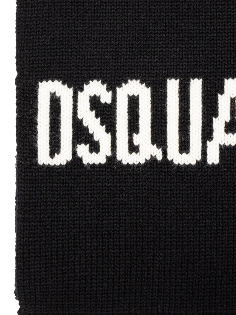 Dsquared2 Logo Intarsia Knit Wool Scarf — Black Scarfs