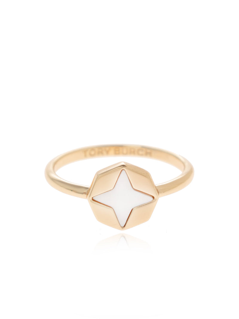 Tory Burch Logo Clover Ring — Gold Brass Rings