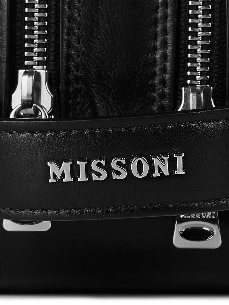 Missoni Logo-Jacquard Clutch — Black Leather