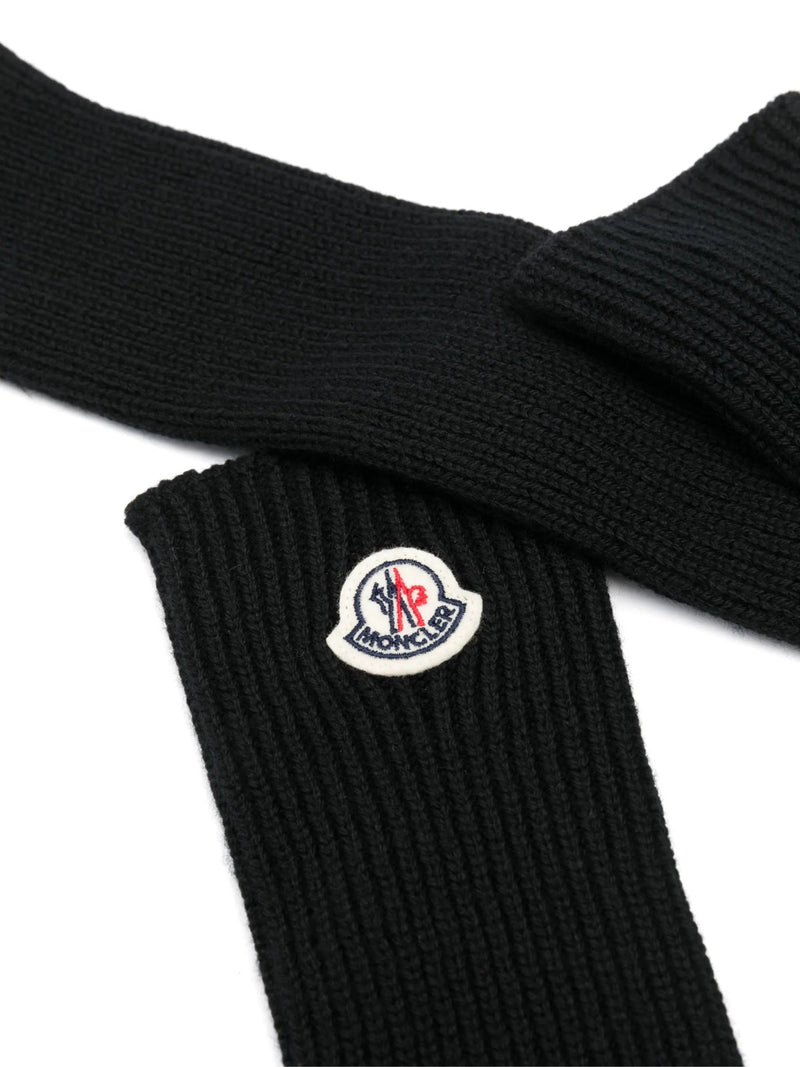 Moncler Logo Patch Virgin Wool Gloves — Black