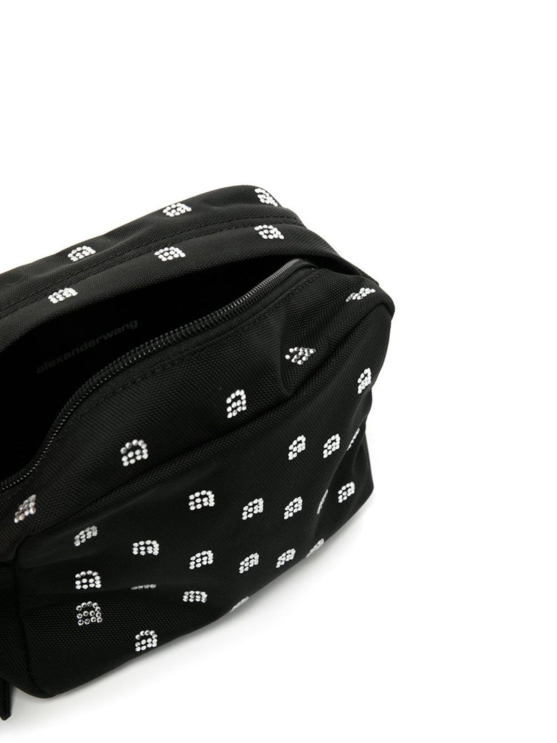 Alexander Wang Wangsport Crystal Logo Shoulder Bag — Black Textile