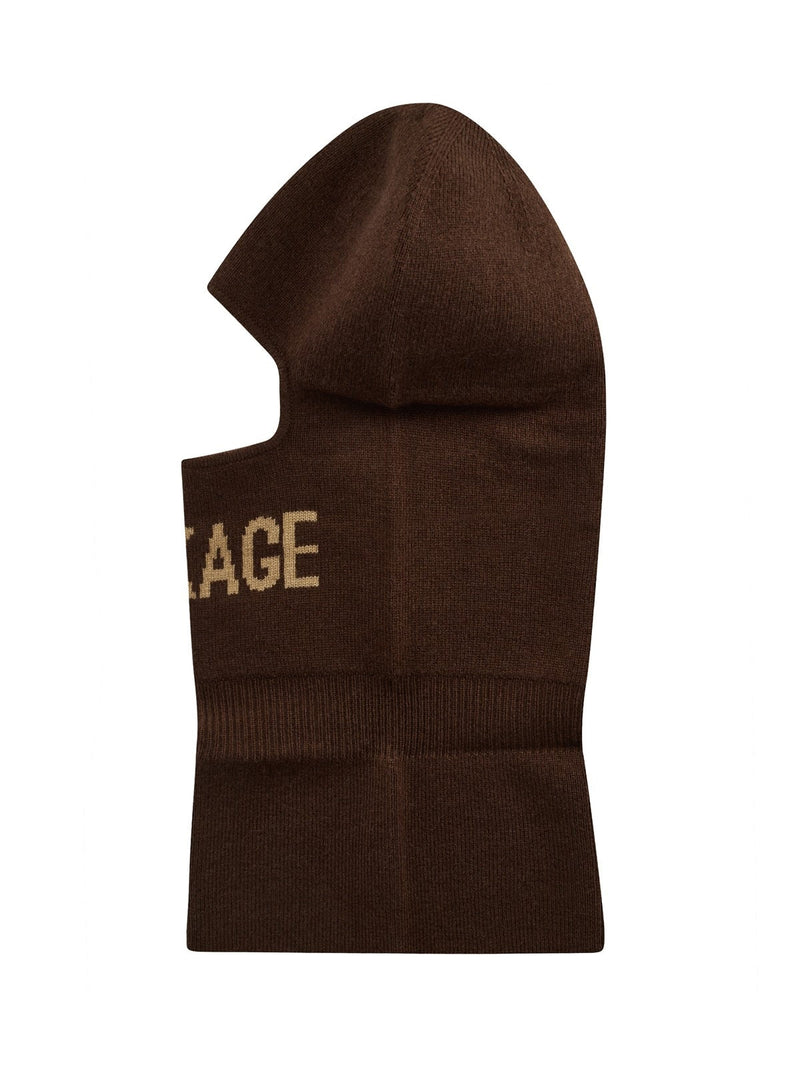 Mackage Balacoffee Logo-Jacquard Balaclava — Brown Merino Wool Beanies