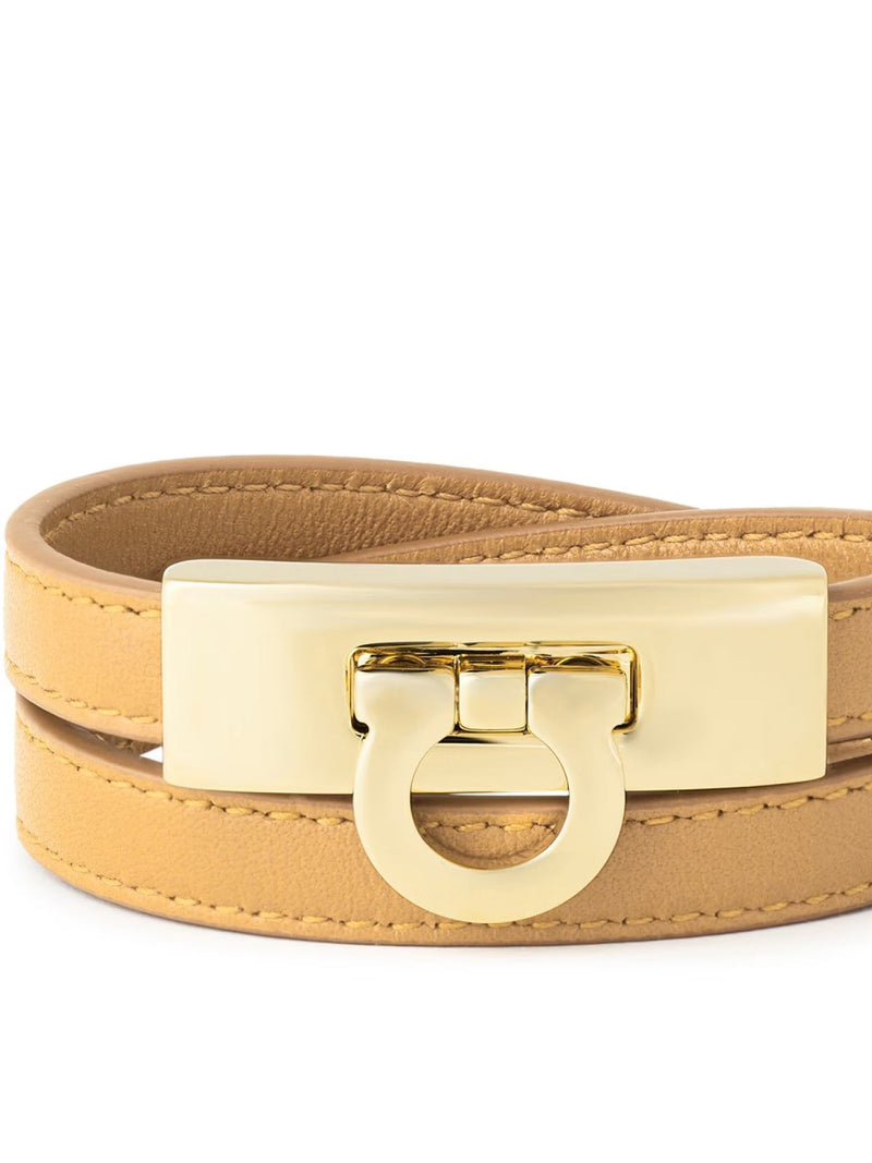 Ferragamo Hug Gancini Belt — Beige Leather