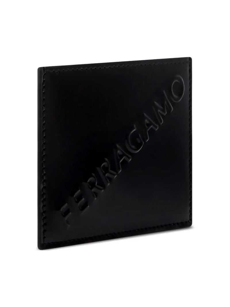 Ferragamo Diagonal Logo Leather Card Case — Black Wallet