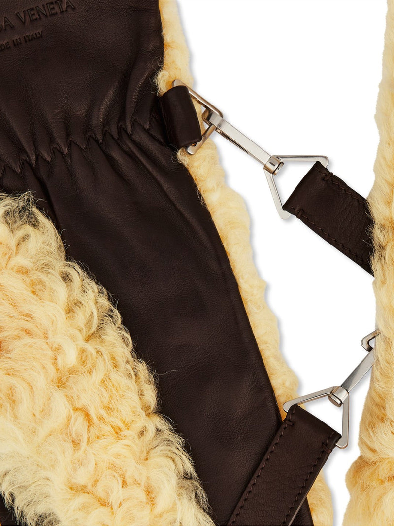 Bottega Veneta Teddy Shearling And Leather Logo Gloves — Beige