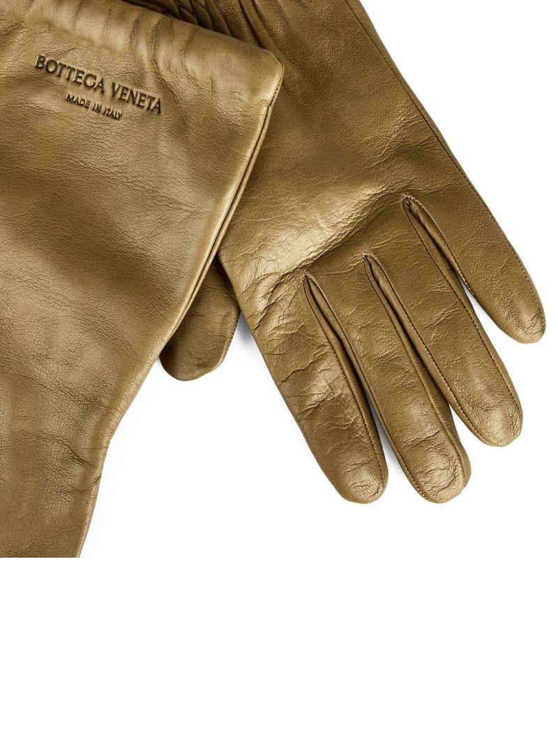 Bottega Veneta Embossed Logo Leather Gloves — Green