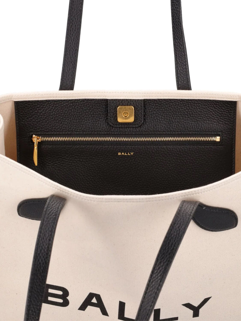 Bally Two-Tone Leather & Canvas Tote Bag — Beige Textile