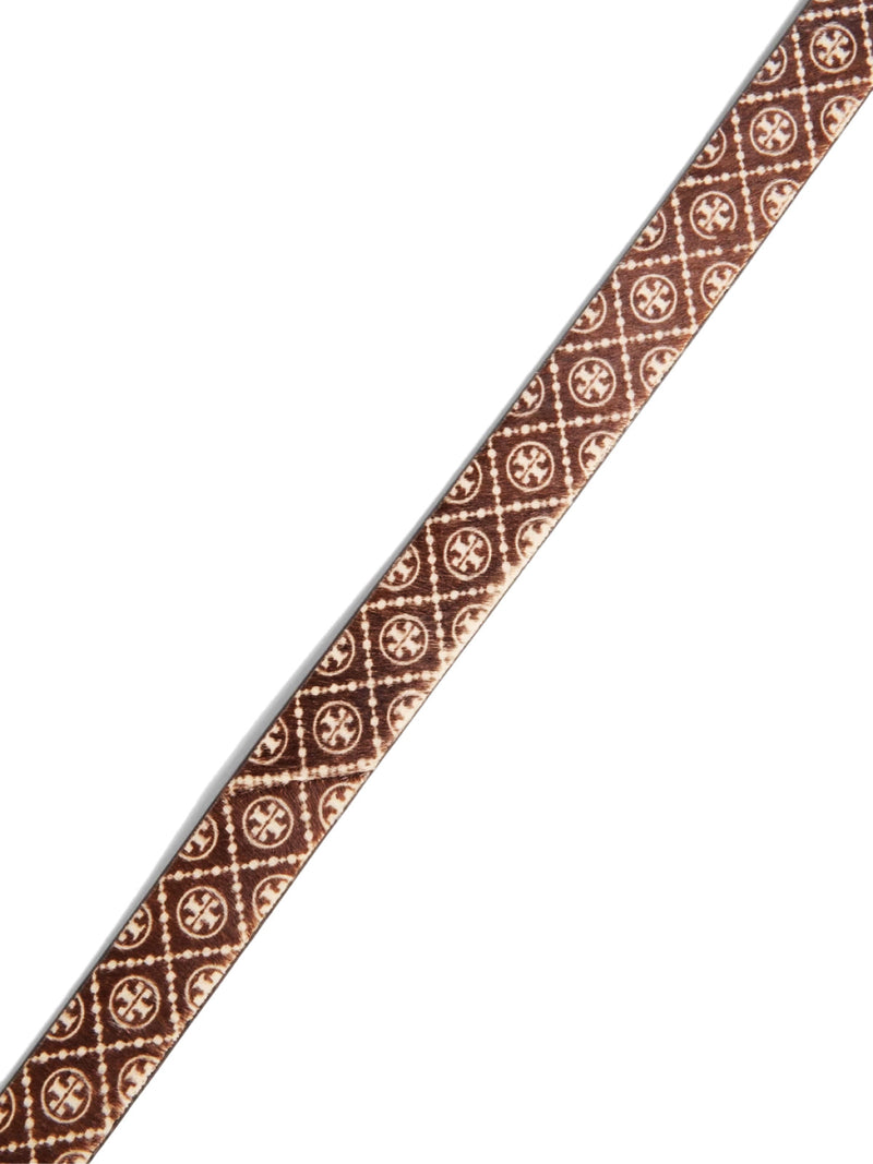 Tory Burch T Monogram Haircalf Belt — Brown Calf Hair
