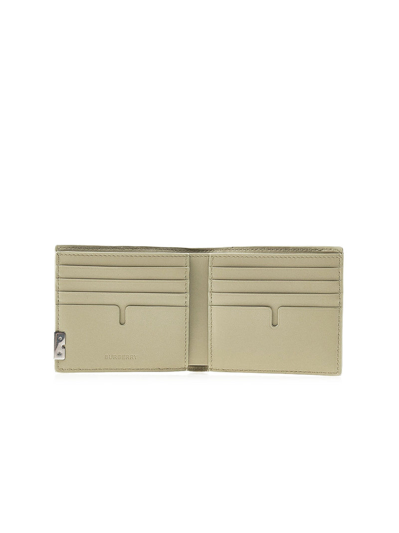 Burberry Logo Plaque Bifold Wallet — Green Leather